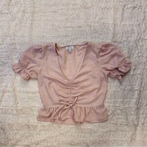 Topshop Pink Ruched Blouse | Size 6 Feminine Ruffle Sleeve Pastel Top